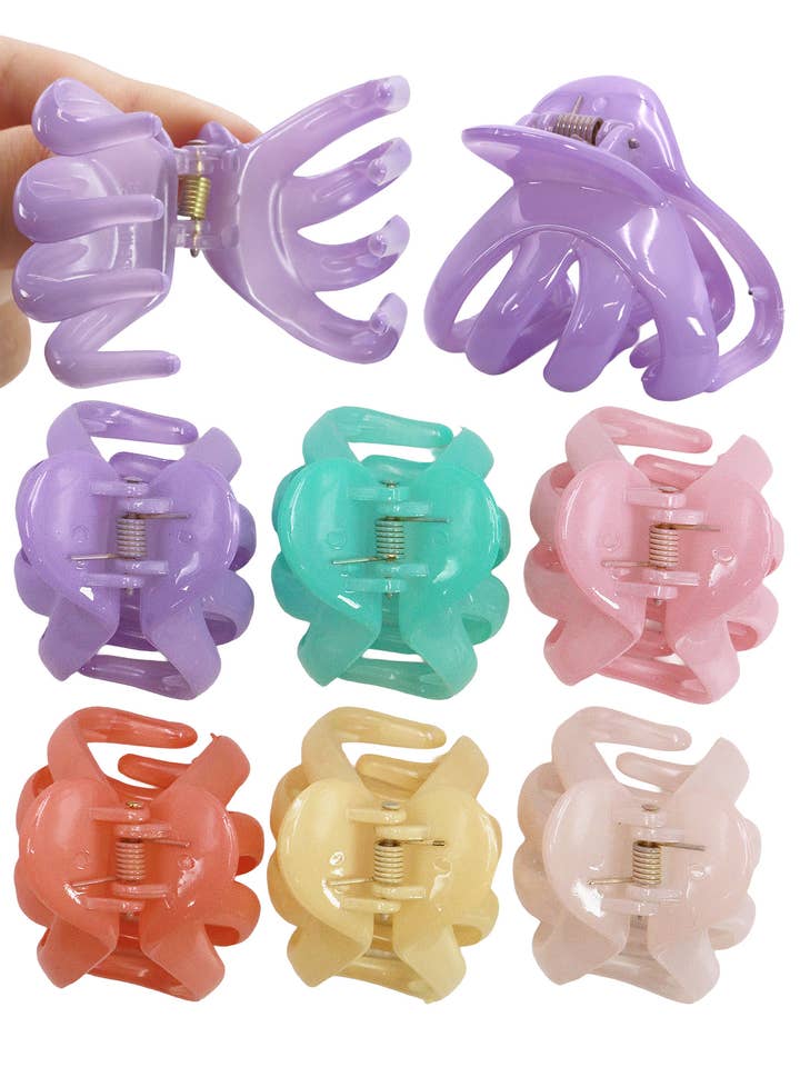 Mini Wavy Heart Glossy Pastel Hair Claw - 24 pcs for wholesale by Cap Zone