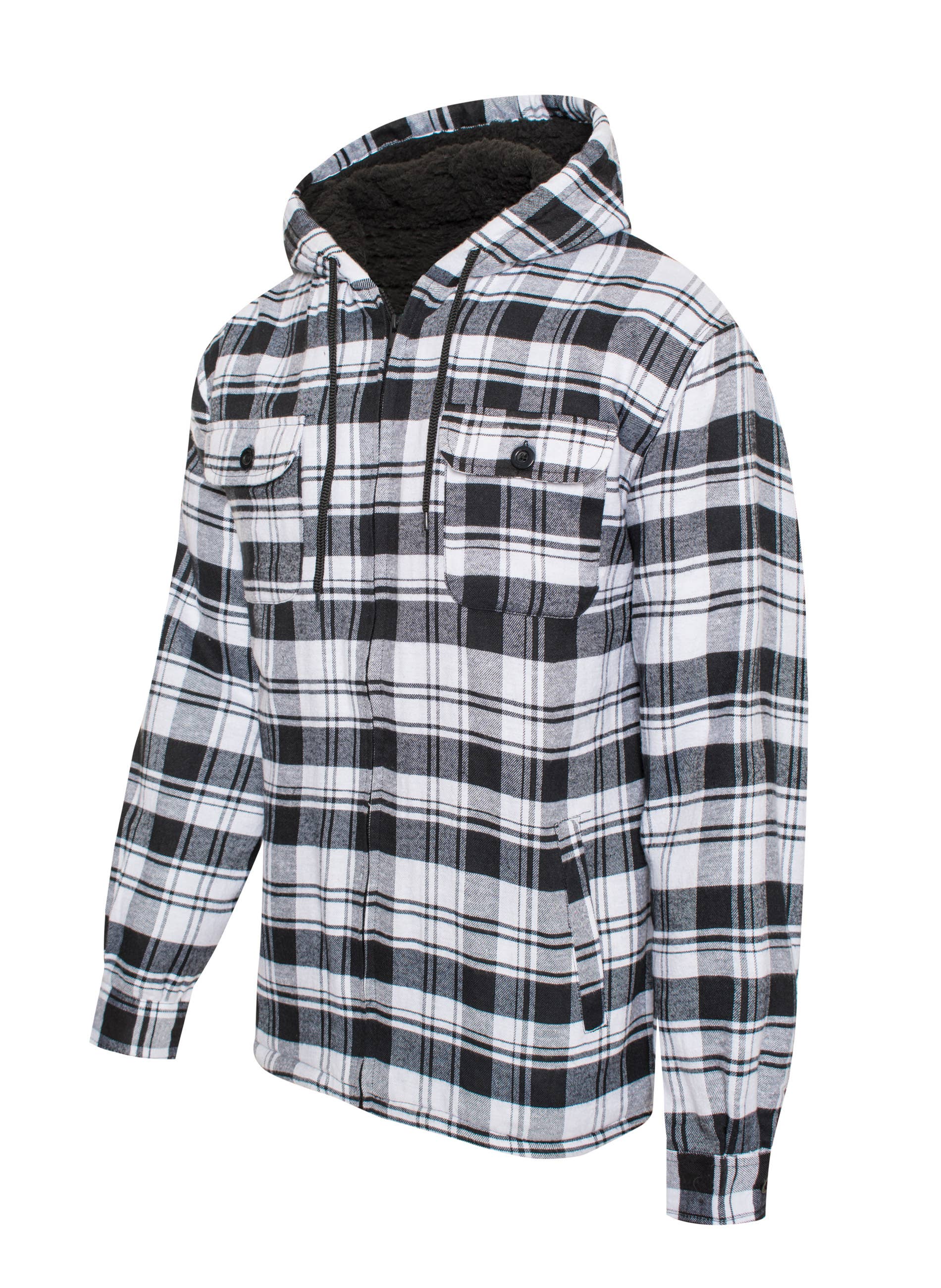 White  Men's Flannel Sherpa Lining Jacket (HF-1003-White #41) for wholesale on Faire1