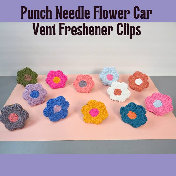 Punch Needle Flower Car Vent Freshener Clips - Set of 12 for wholesale by Daralyn's Designs