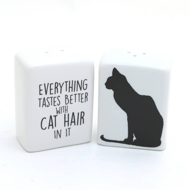 Cat Hair Salt and Pepper Set for wholesale by Lenny Mud