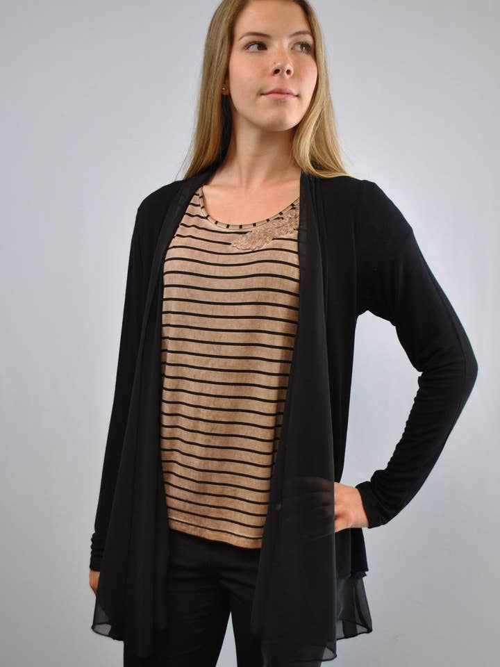 Chiffon Trim Cardigan (D1991) for wholesale by Dantelle Apparel