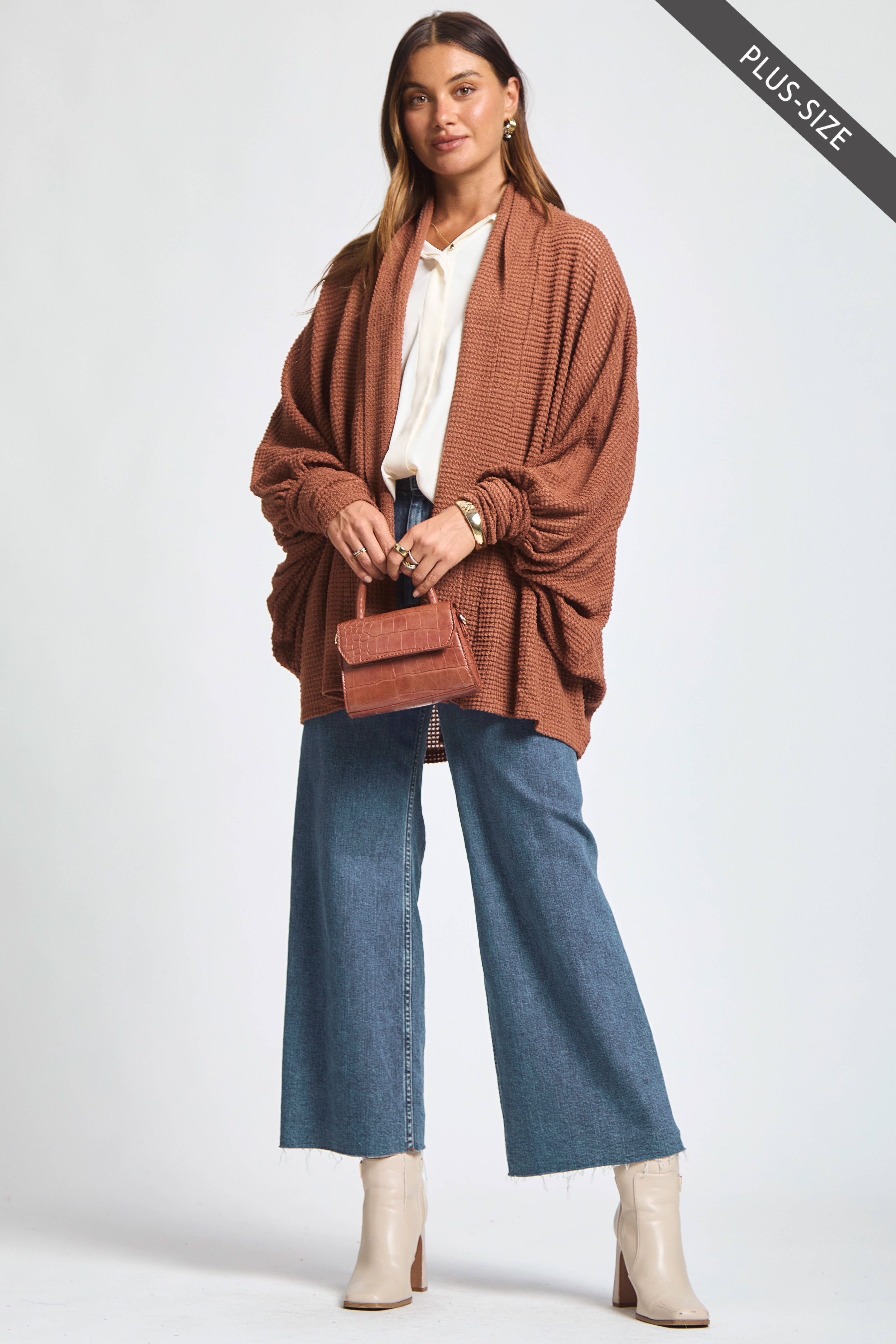 Dear Scarlett - Wholesale Cardigan - Women's - PLUS SIZE Crochet Knit Cardigan Batwing Sleeve7