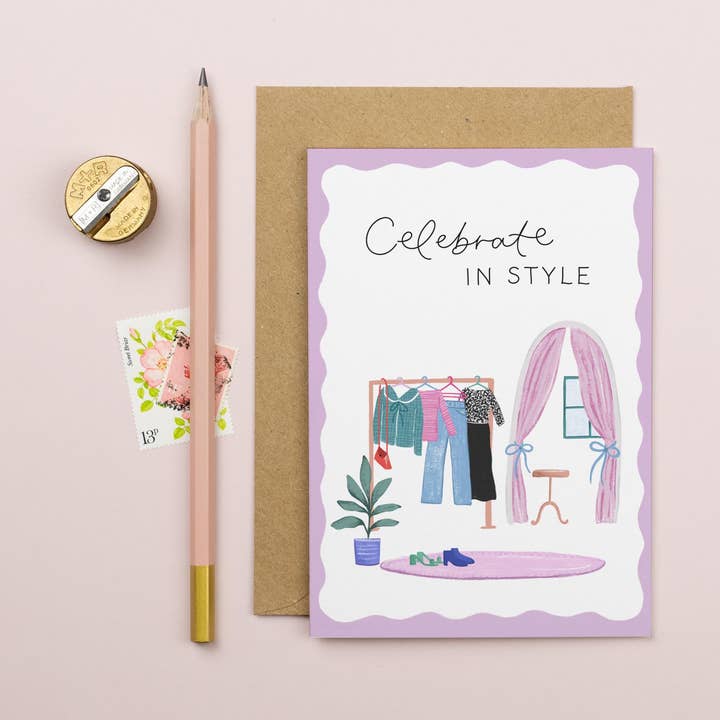 Celebrate In Style, Fashion Happy Birthday Card for wholesale by Elizabeth Mugridge