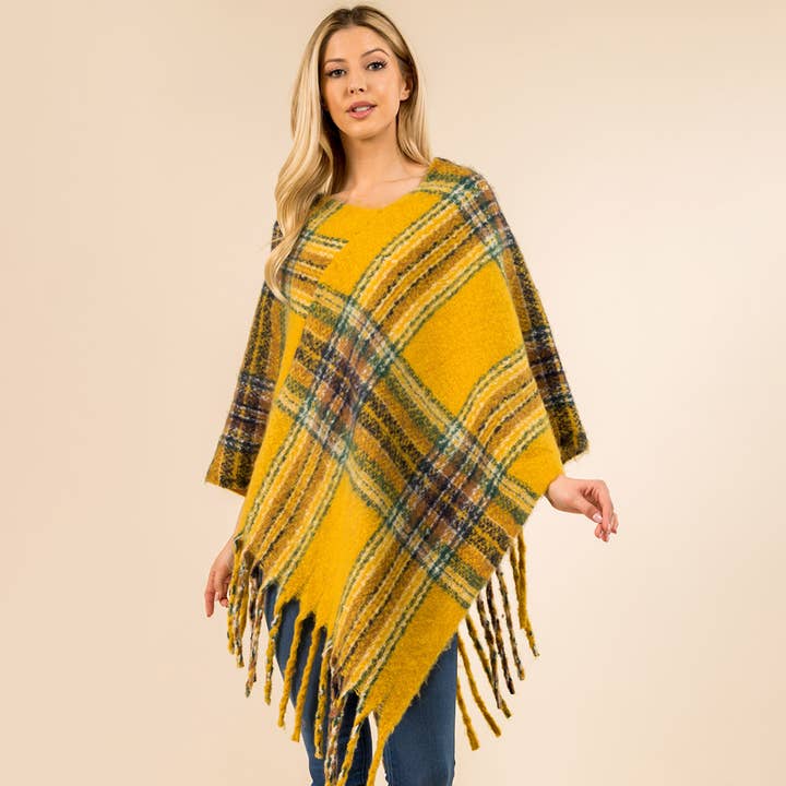 Sensibling Corp. – Großhandel Poncho – Damen – Poncho mit Fransen und Karomuster am Saum16