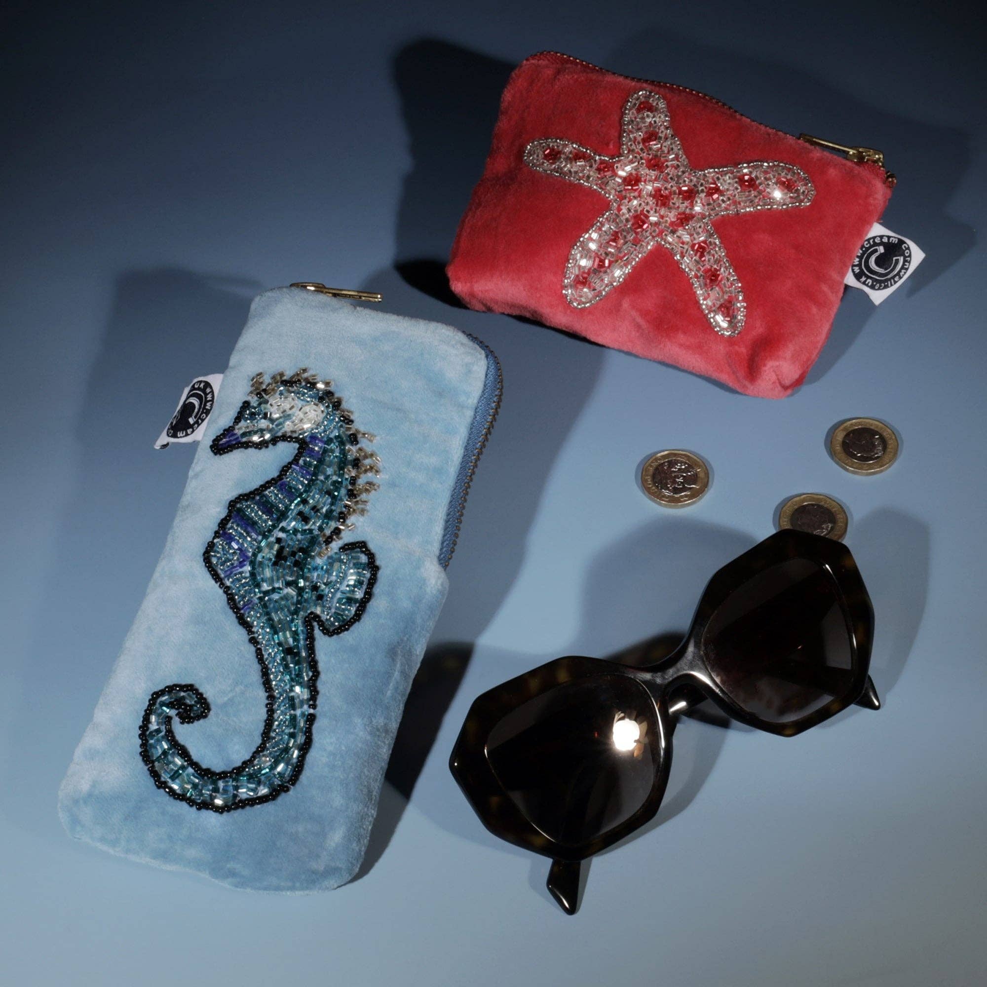 Cream Cornwall - Wholesale Eyewear Cases & Holders - Women's - Velvet Beaded Seahorse Glasses Case2