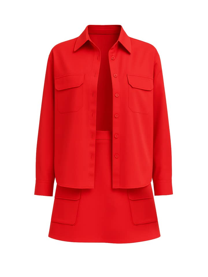 Conjunto de Camisa Cora Manga Comprida e Saia Cargo por atacado de RIVIR