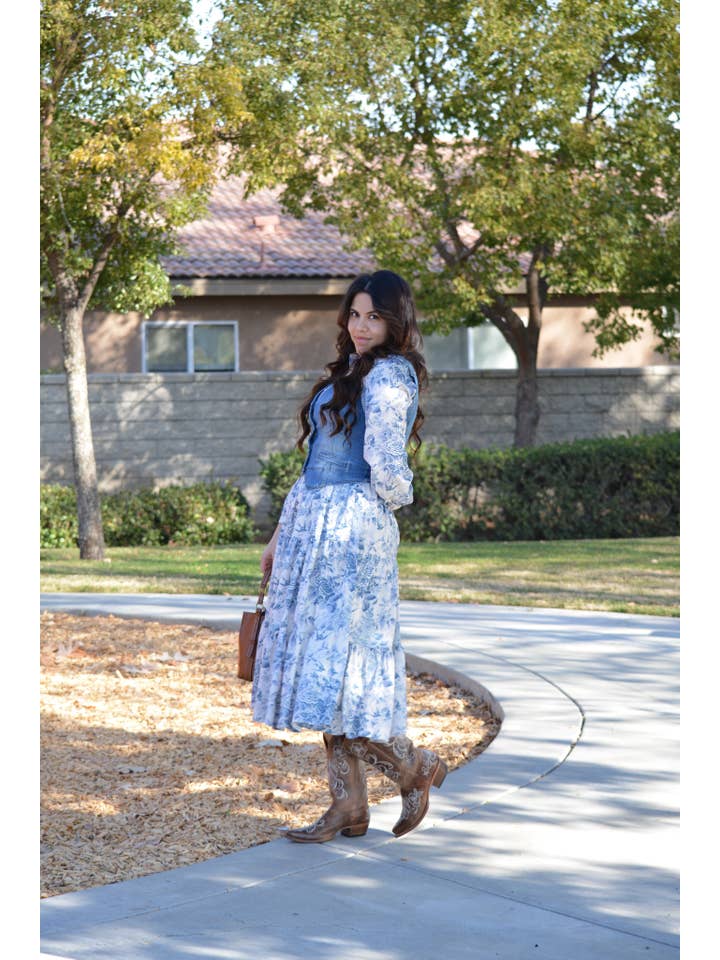 Skirt Society - Wholesale Dress - Women's - Morocco Blue Floral Midi Dress10