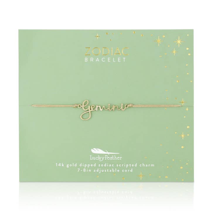 Zodiac Cord Bracelet Gold - GEMINI - 21 mei - 20 juni voor wholesale door Lucky Feather