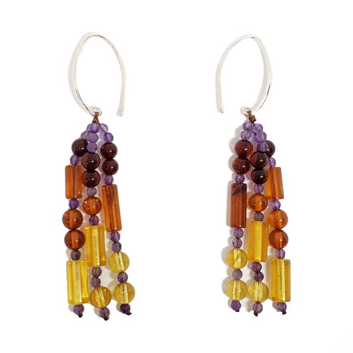 Mehrfarbige Bernstein / Amethyst Hängeohrringe aus Silber für den Großhandel von Amberman