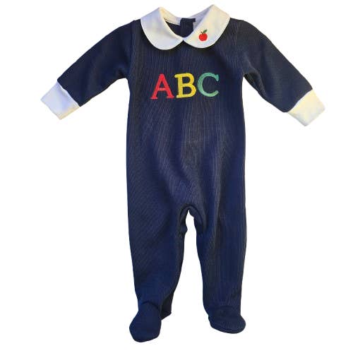 The Little Learners Romper Navy - Knitted Pima Cotton for wholesale by The Blue Zebra