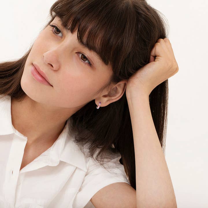 In Season Jewelry - Wholesale Huggie Earrings - Heart 9mm Baby / Kids Earrings Hoop Enamel - Sterling Silver4