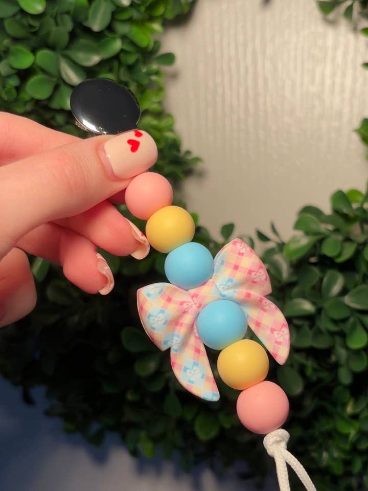 Gingham Bow Paci Teething Clip for wholesale by Clip and Coast