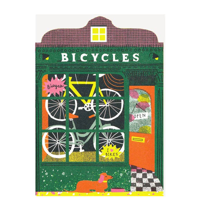 The Printed Peanut Stationery - Wholesale Everyday Greeting Card - Bicycle Shop Die Cut Card