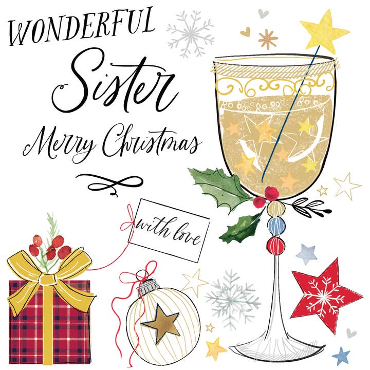 Wonderful Sister Merry Christmas with love - festive drink for wholesale by Katie Phythian Design