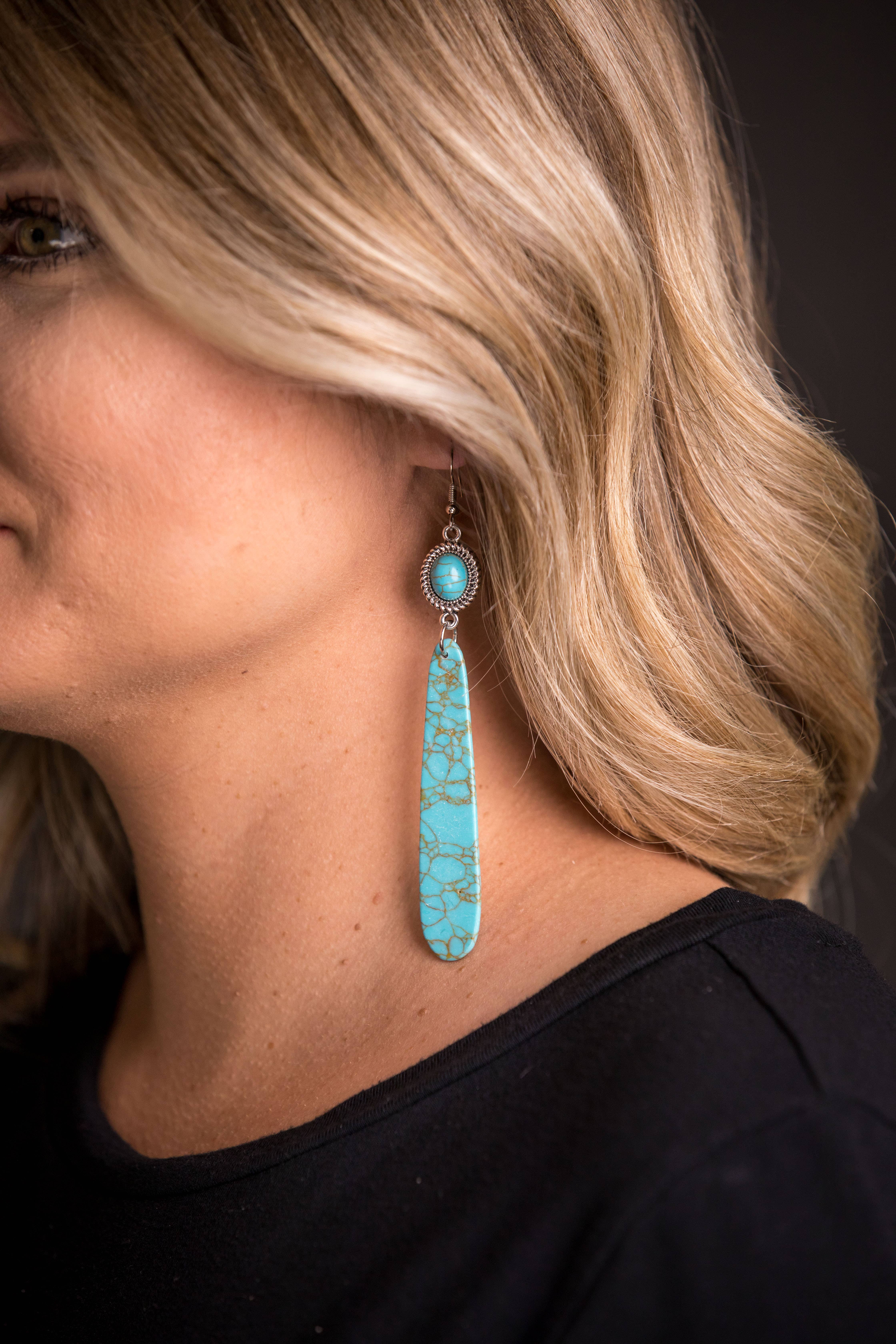 West & Co. - Wholesale Dangle Earrings - 4" Turquoise Slab Earring on Fishhook1