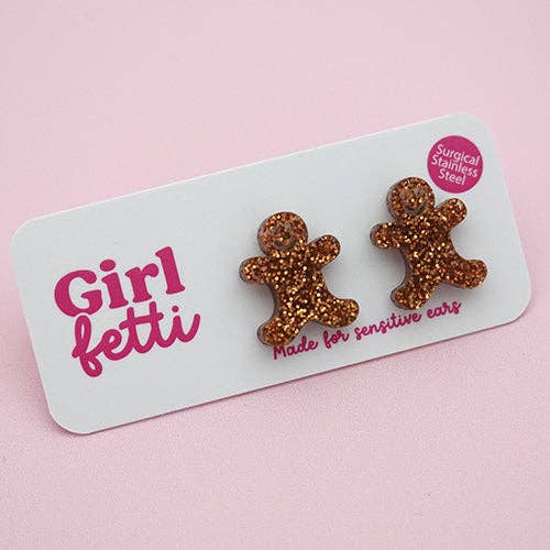Christmas Gingerbread Man Acrylic Stud Earrings for wholesale by Girlfetti