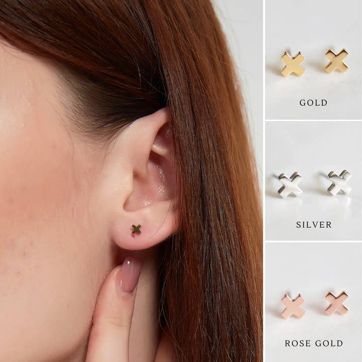 Melange Blanc - Wholesale Stud/Post Earrings - Hadley x cross stud earring, dainty stud, cross stud