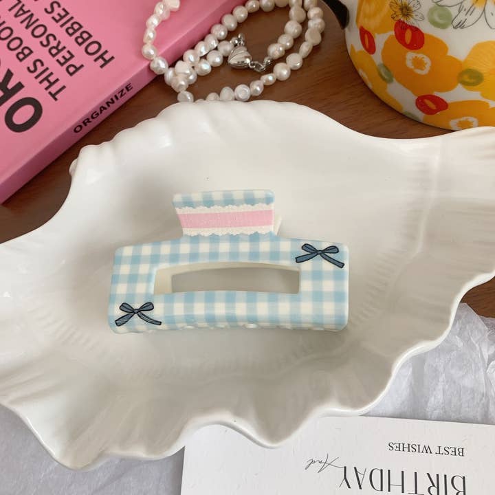 ACCITY - Wholesale Hair Clip - Women's - Cute Acrylic Floral Plaid Bow Hair Clip Shark Clip_CWAHA26323