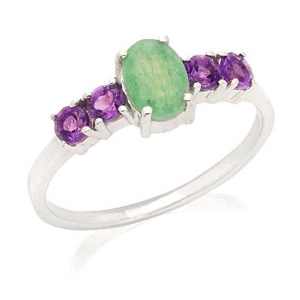 Anello in argento sterling placcato rodio con avventurina e ametista per la vendita all'ingrosso da parte di OPALOOK France