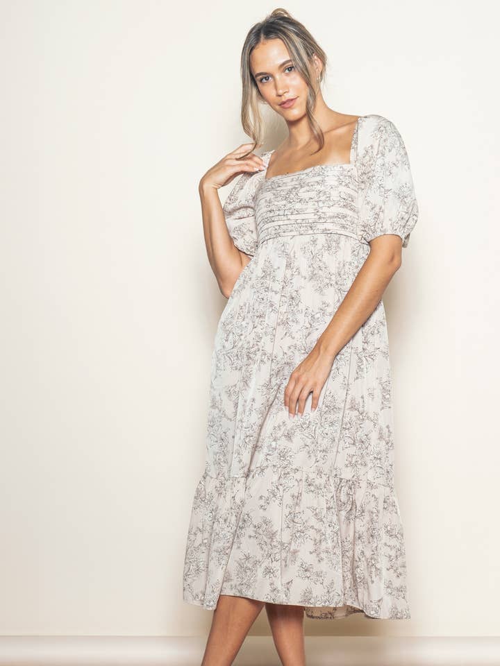 Elloh Collection - Wholesale Dress - Women's - Romantic Bubble Sleeve Pleated Midi Dress with Pockets