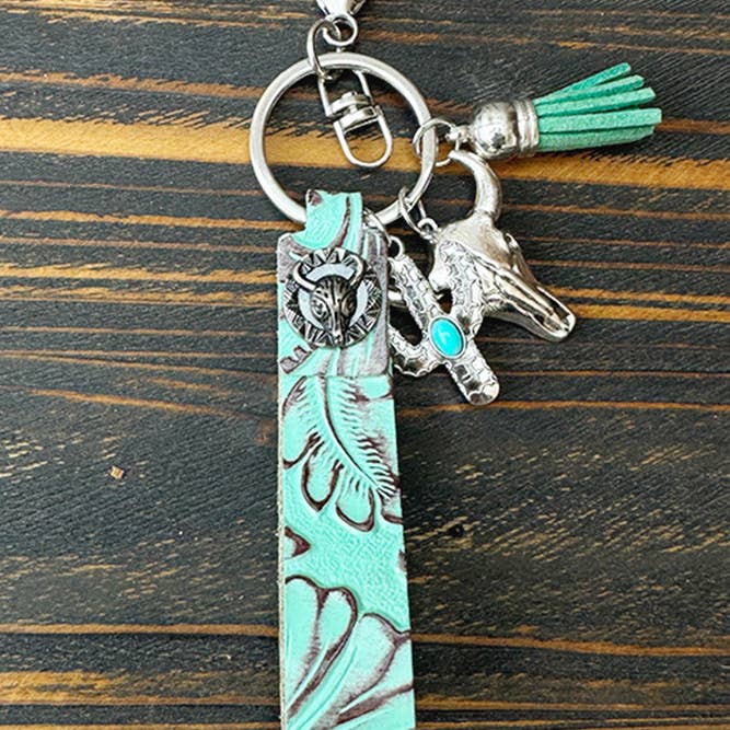 UNISHE - Wholesale Keychain - Women's - Western Turquoise Leather Keychain XC016