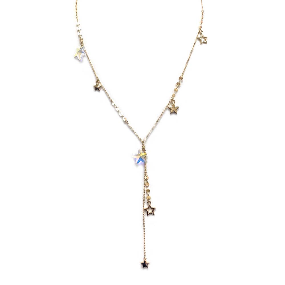 GOLD CLEAR AB Y Shape Long Length with Star Multi Charms Chain Necklace for wholesale on Faire2