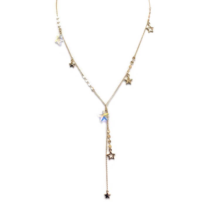 GOLD CLEAR AB Y Shape Long Length with Star Multi Charms Chain Necklace for wholesale on Faire2