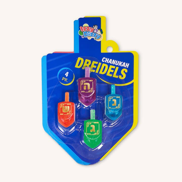 Plastic Lucite Dreidels - Med - Assorterede Farver - 4 Pack for engroshandel hos Ner Mitzvah