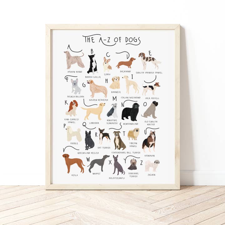 The A-Z of Dogs Print for wholesale by Bea Baranowska Illustration