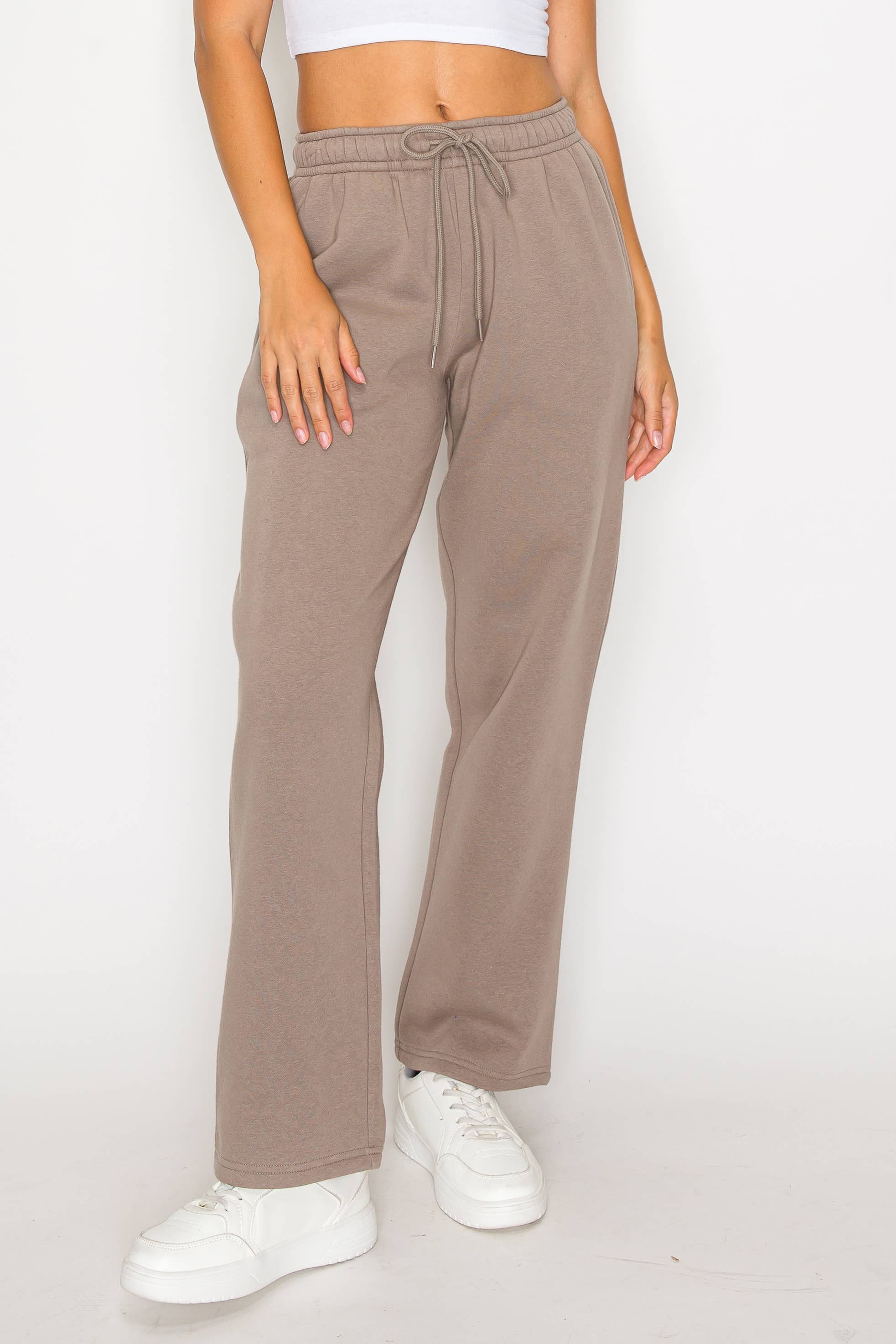 Color 5 – wholesale Mjukis- och joggingbyxor – Dam – Fleecelineda raka byxor i enfärgad färg med ficka8