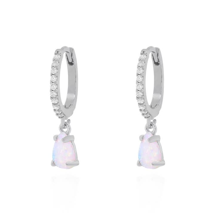 Eva Opal Charm Drop Huggies | 925 Sterling Silver for wholesale by LUNA CHARLES EMRA LTD