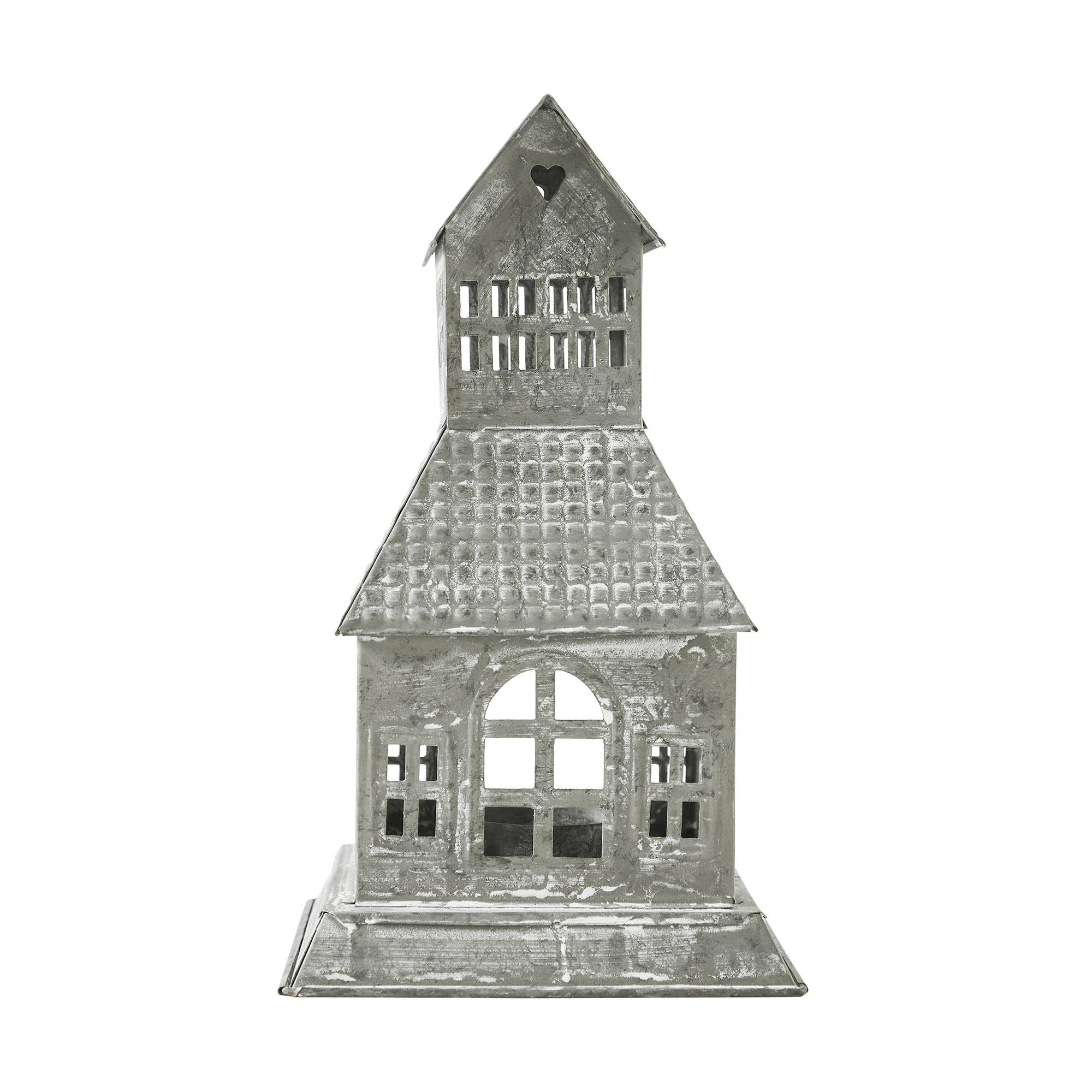 VHC Brands - Vente Bougeoirs - Photophore en métal Village House A gris antique 9,5x5,5x5,51