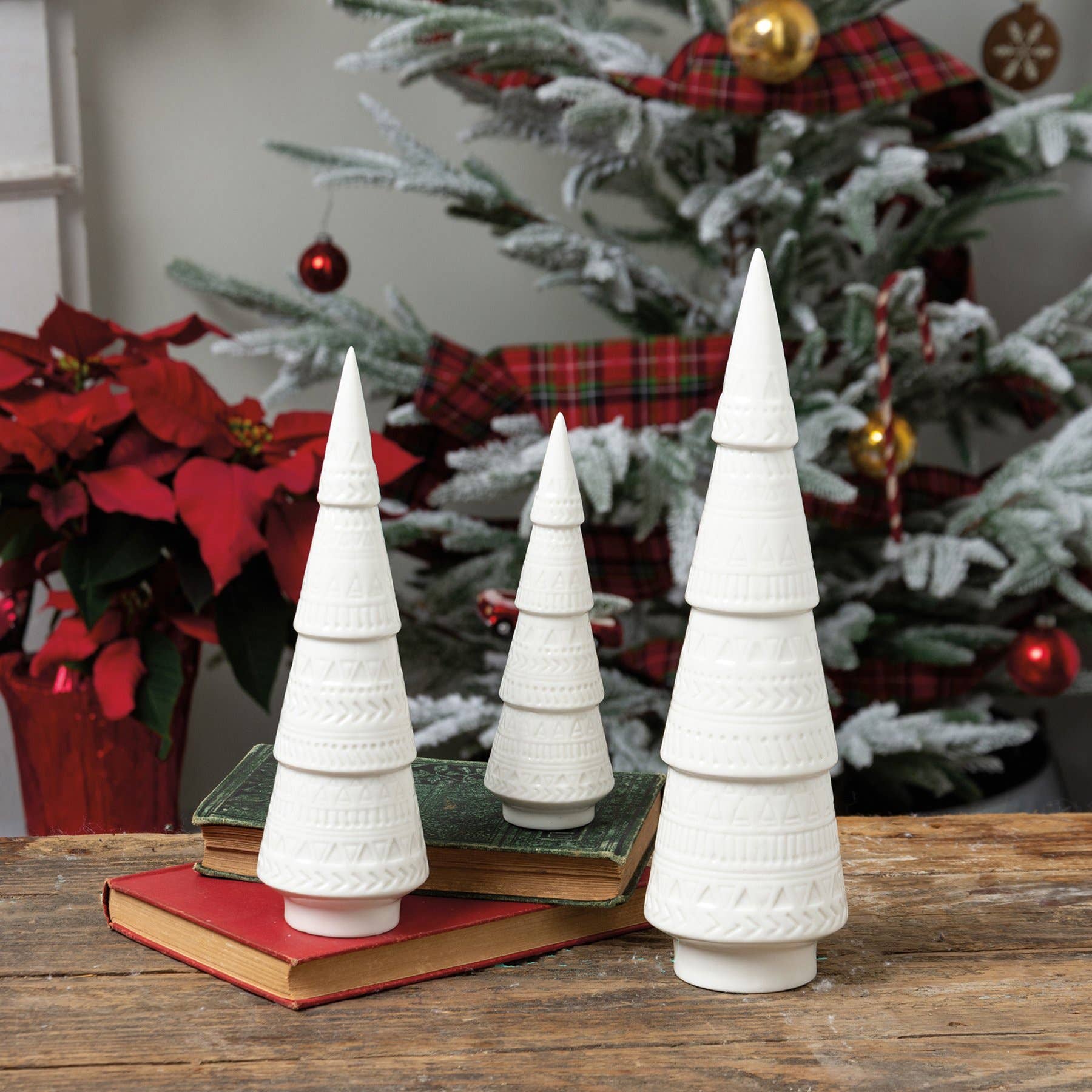 Primitives by Kathy - Wholesale Decorative Tabletop Object - White Ceramic Christmas Tree Set1
