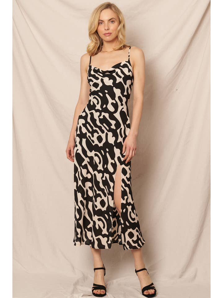 Black Cream Sleeveless Cowl Neck Midi Dress for wholesale on Faire