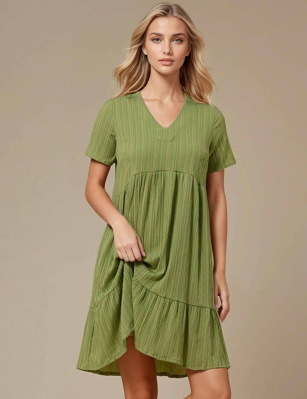 Sweetkama - Vente Robe – femme - Robe courte quotidienne à manches courtes et col en V11