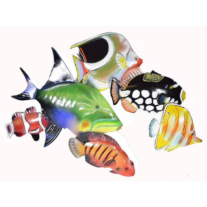 White Elephant - Wholesale Wall Accent - Colorful School of Fish Metal Art