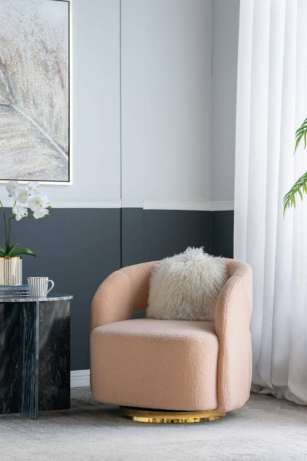 A&B Home Group Inc. - Vente Chaises - Fauteuil tonneau pivotant orange avec dossier surélevé 26,5x29,5x29,5"9