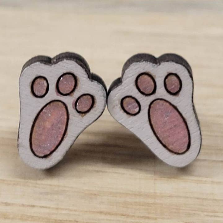 Wood Bunny Feet Stud Earrings for wholesale by Morgan's Corner