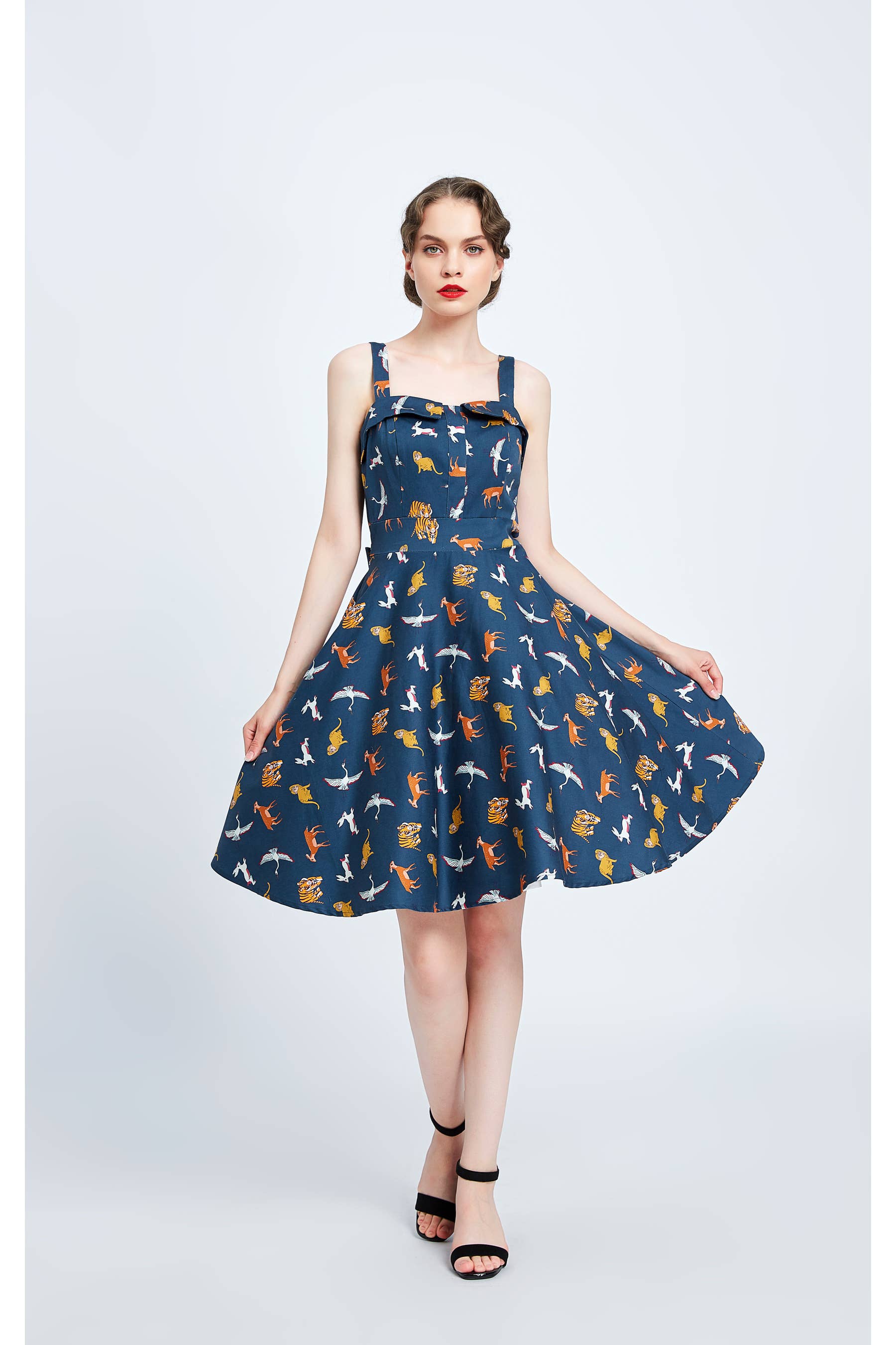 Blå Multi 20312 | Kyla | Fight & Flare klänning med fickor för wholesale på Faire0