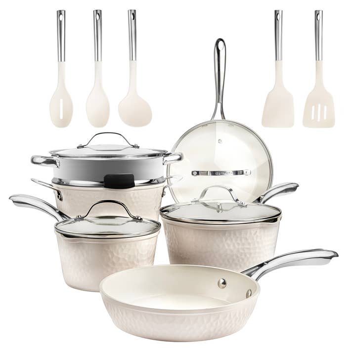 Ensemble de batterie de cuisine Gotham Steel Hammered Cream 15 pièces pour la vente par Gotham Steel/Granitestone