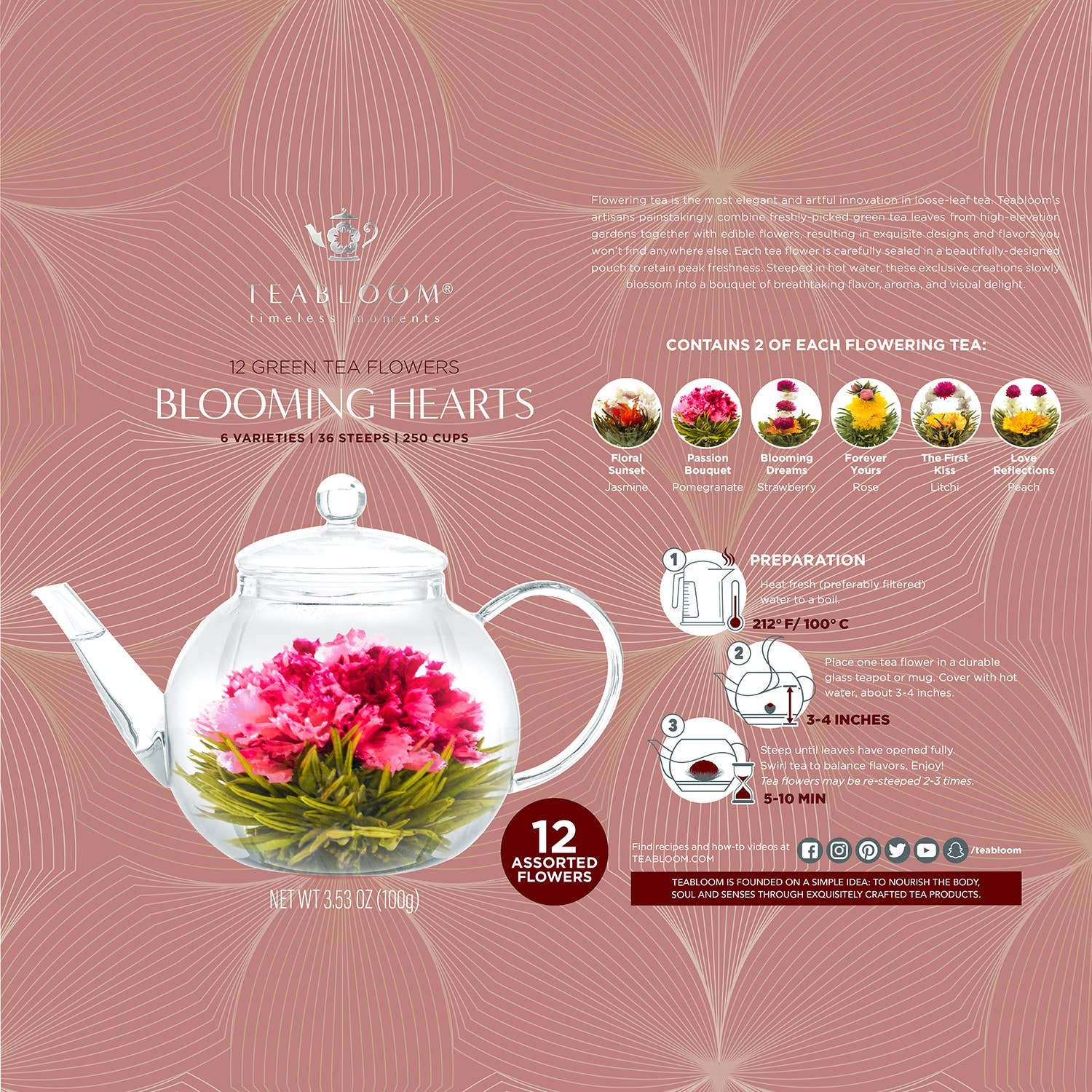 Teabloom - Wholesale Loose tea - Teabloom Heart-shaped Flowering Teas – 12 Assorted Varieties3