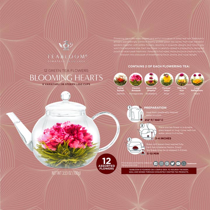 Teabloom - Wholesale Loose Tea - Teabloom Heart-shaped Flowering Teas – 12 Assorted Varieties3