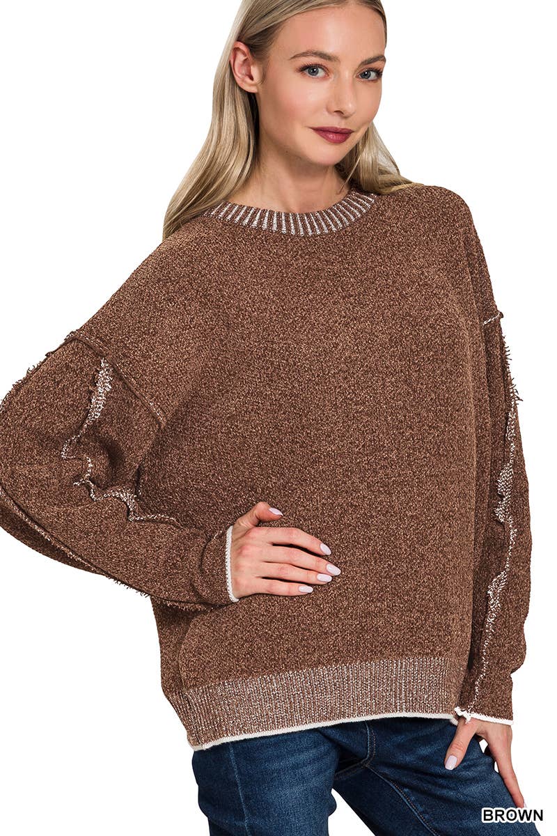 42POPS - Wholesale Knit Sweater - Women's - 1031 Exposed Seam Round Neck Sweater SI-283953