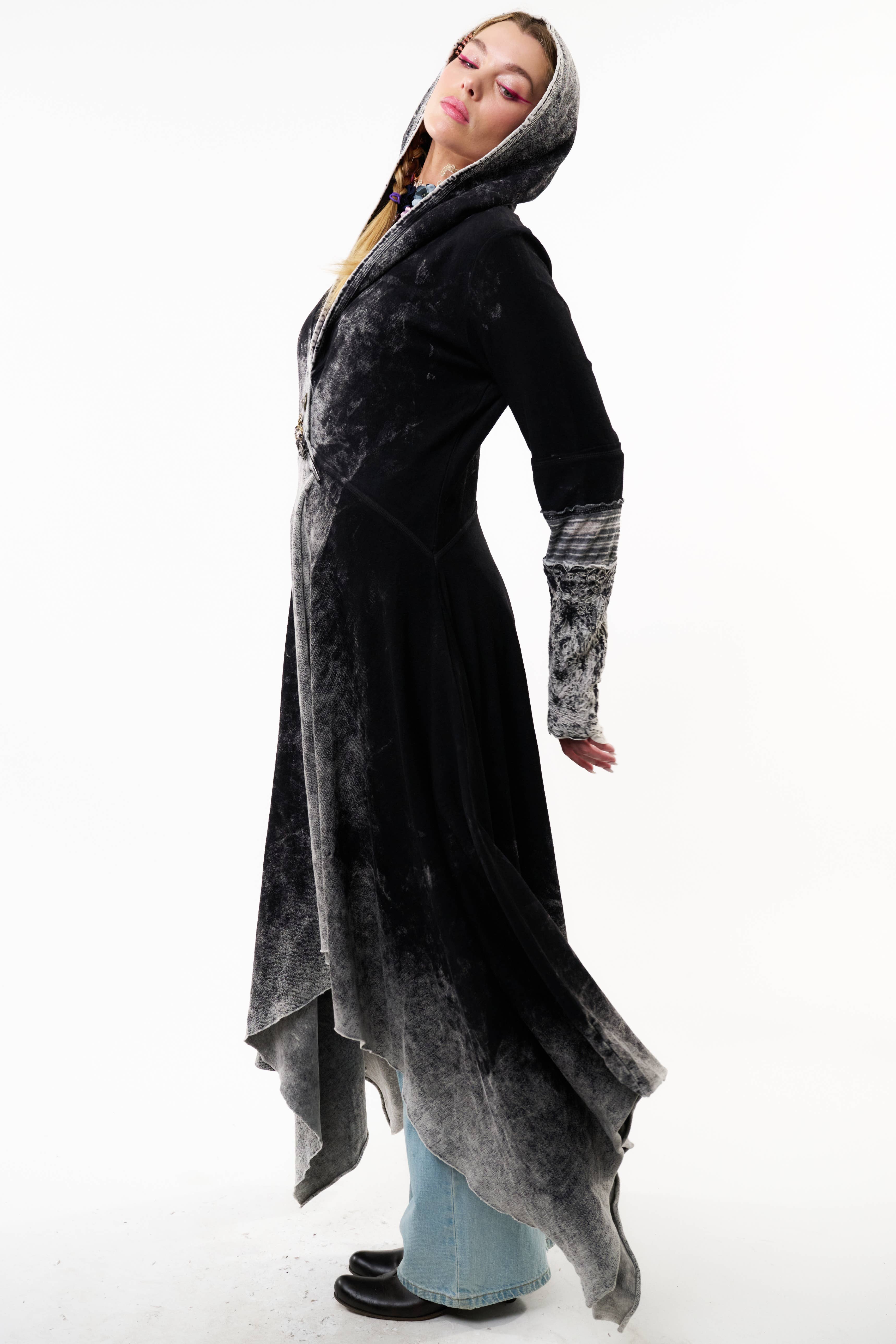 Black Acid Wash Forest Goddess French Terry Coat for wholesale on Faire5