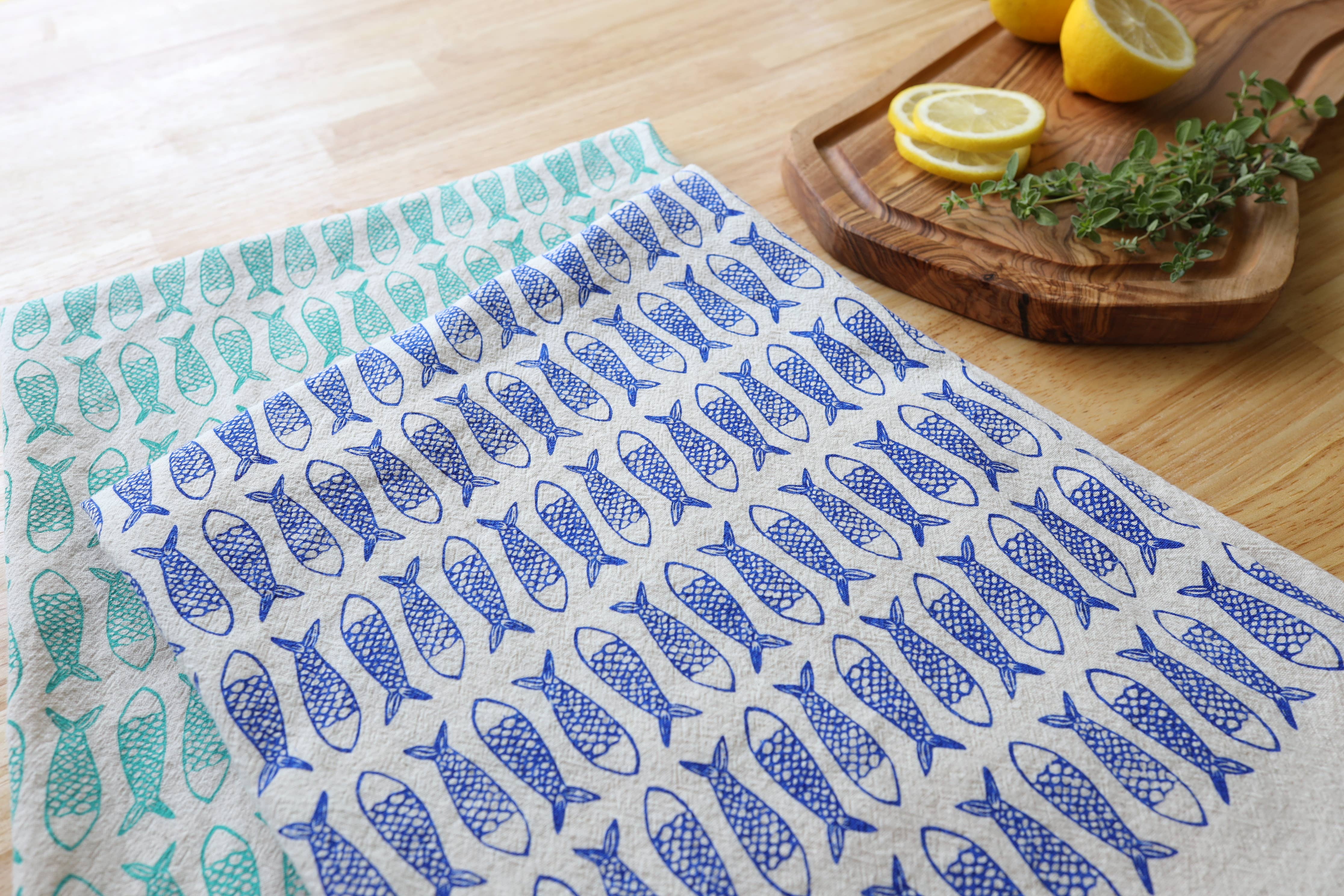 The High Fiber - Wholesale Tea Towel - Fish Kitchen Towel, Handprinted Tea Towel, Coastal Towel0
