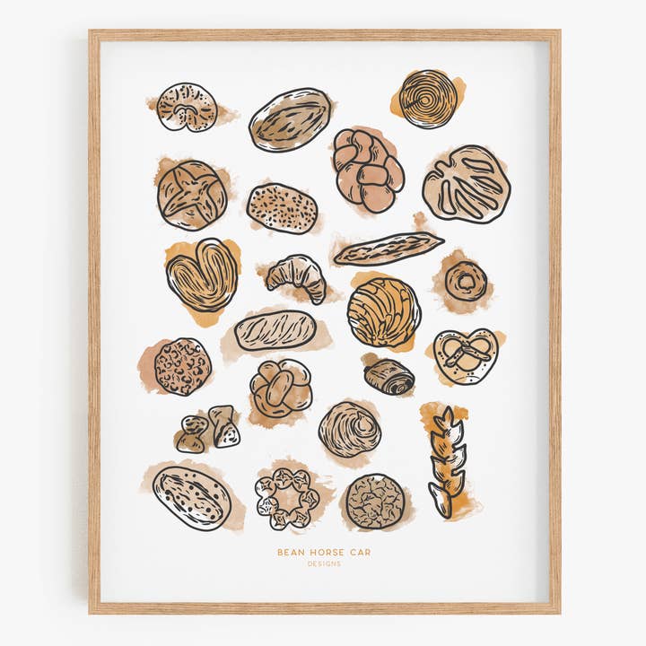 Bread Watercolor Art Print for wholesale by Bean Horse Car Designs