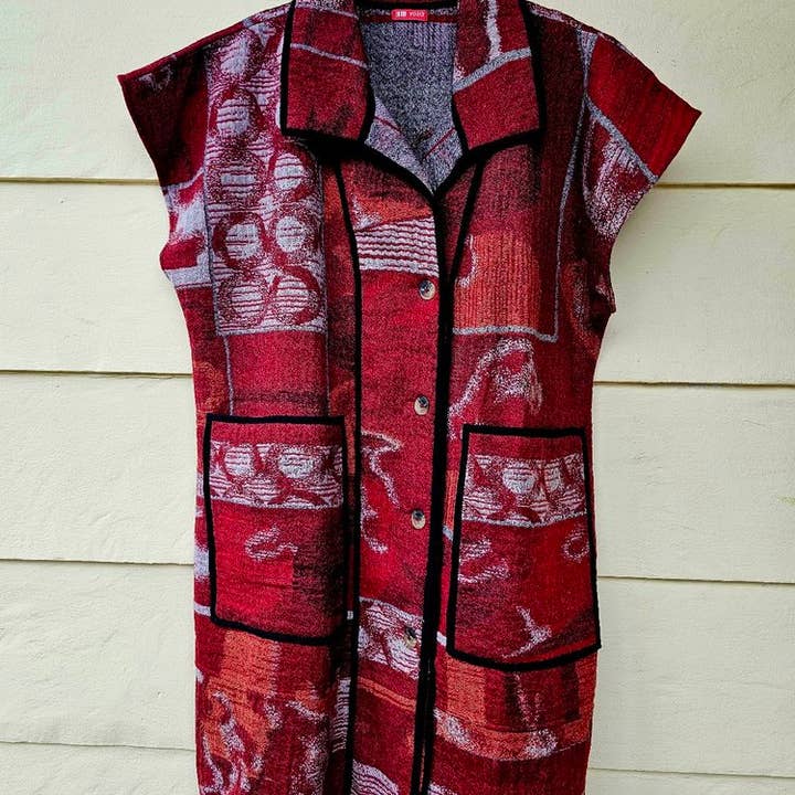 WO24-06 Gilet Khampa in Lana Merino - Shangrila Maroon/Grigio per la vendita all'ingrosso da parte di YAZA