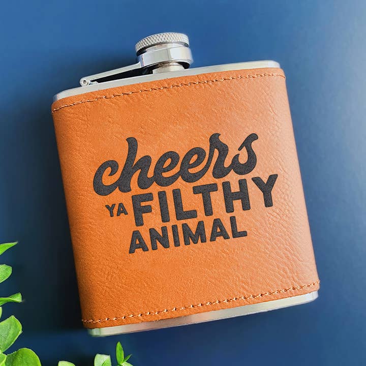 Cheers ya Filthy Animal Flask for wholesale by Emerald and Clay