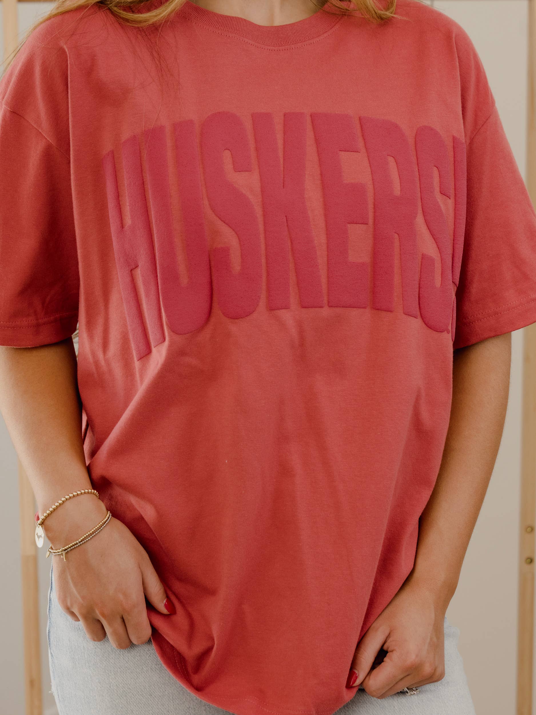 LivyLu - Wholesale Screen Printed T-Shirt - Unisex - Nebraska Huskers Mono Puff Ink Red Heavyweight Tee2