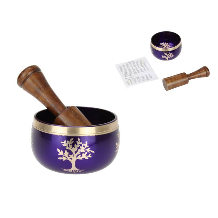 Cubby House by Malmar - Wholesale Meditation supplies - 8cm Brass "Tree of Life" Purple Tibetan Singing Bowl